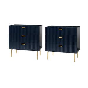 Fabian Navy 32 in. Tall 3 Chest of Drawers with Storage and Metal Legs (Set of 2)