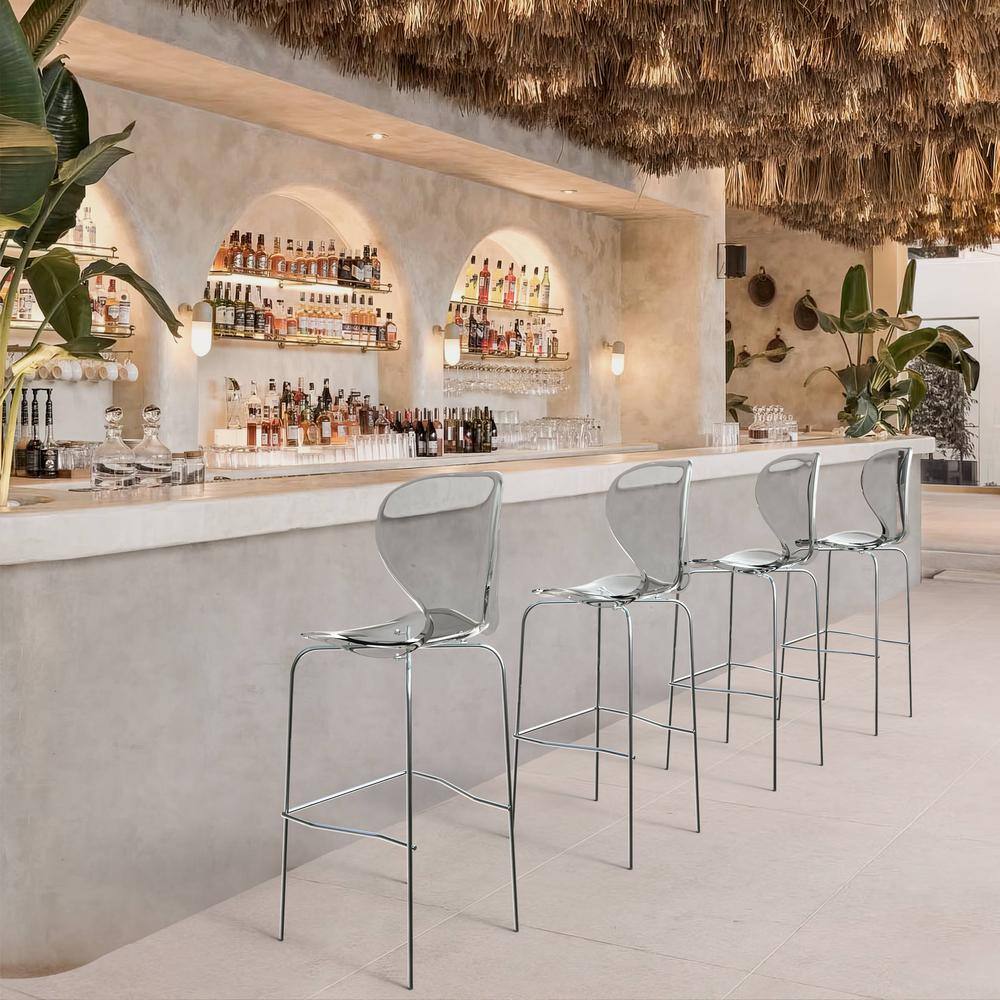 Leisuremod Oyster MidCentury Modern Acrylic Barstool with Steel Frame