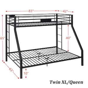 Black Twin XL/Queen Bunk Bed with Guardrail and 2 Build-In Ladder for Teens and Kids, Metal Bunk Bed