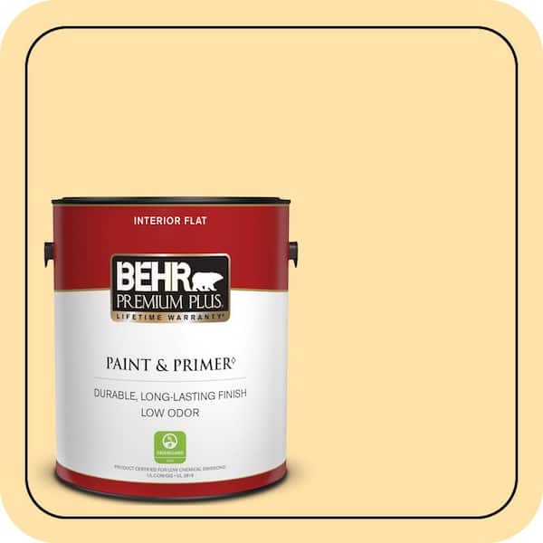 BEHR PREMIUM PLUS 1 gal. #310A-3 Manila Tint Flat Low Odor Interior Paint & Primer