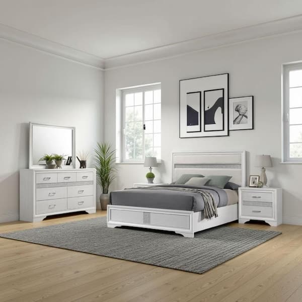Vino 4-Piece White Full Wood Bedroom Set