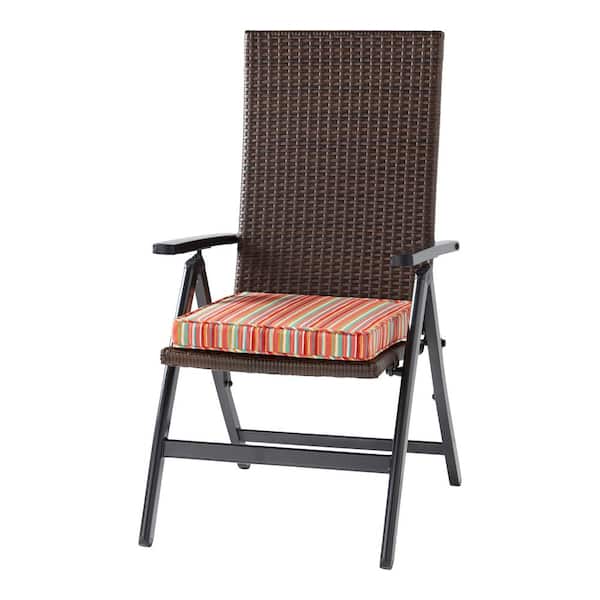 Greendale Home Fashions Wicker Outdoor PE Foldable Reclining Chair with Watermelon Stripe Seat Cushion