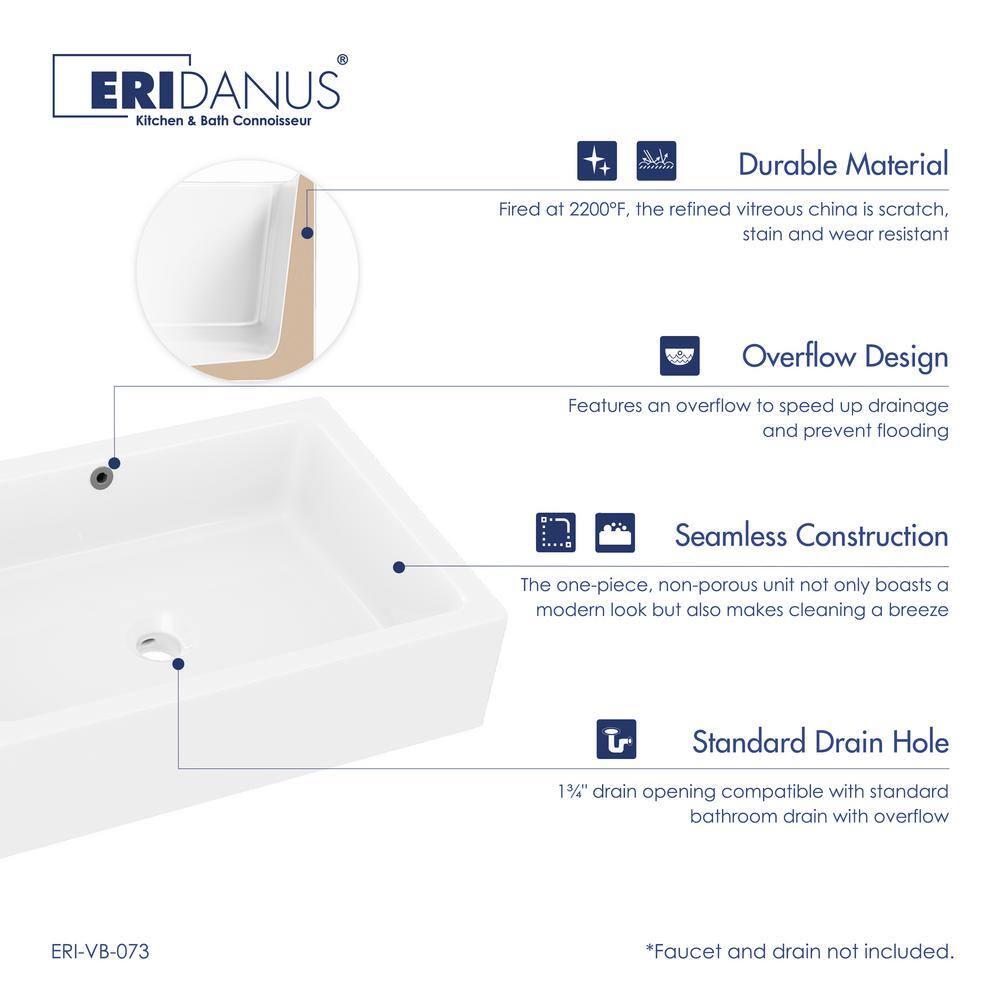 Dublin 20" x 15" White Ceramic Rectangular Vessel Sink with Overflow