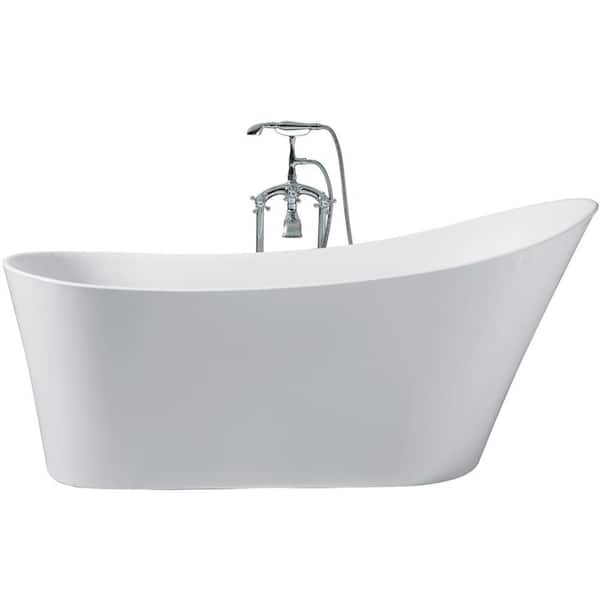 ARIEL 67 in. Acrylic Right Drain Oval Flat Bottom Freestanding Bathtub in White