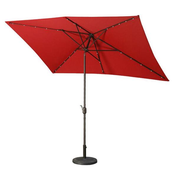 Sudzendf 10 ft. Aluminum Outdoor Patio Market Umbrella with Solar LED Lights in Red