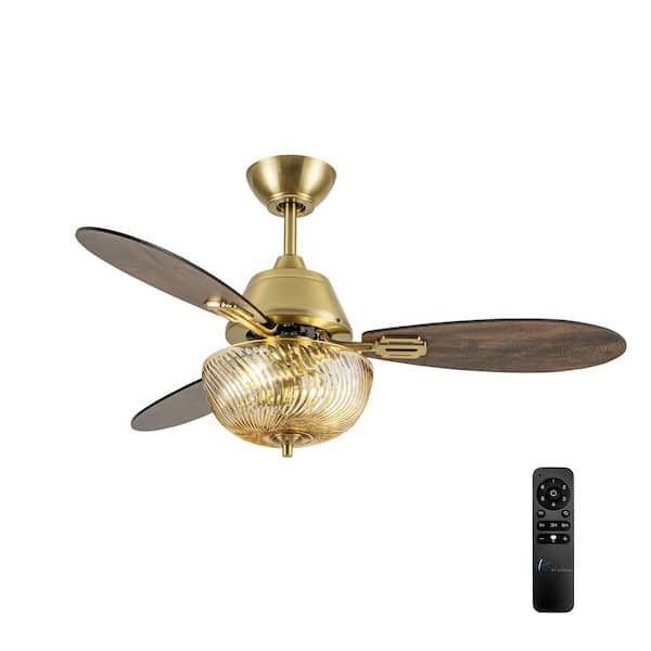 Aubrey 42 in. 2-Light Indoor Gold Ceiling Fan with Amber Swirl Hand-Cut Glass Shade and Remote Control