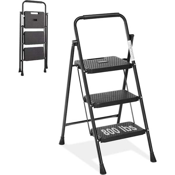 3 Step Ladder, Step Stool Foldable, 800 lbs. Portable Ladder with Wide Anti-Slip Pedal, Lightweight Step Ladder