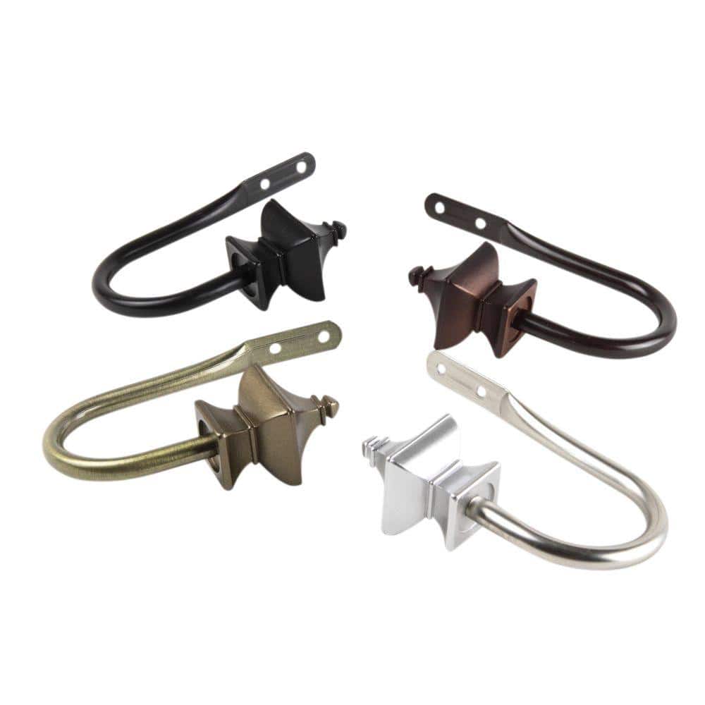 Satin Nickel Metal Hook Curtain Holdback Set with Resin Finials