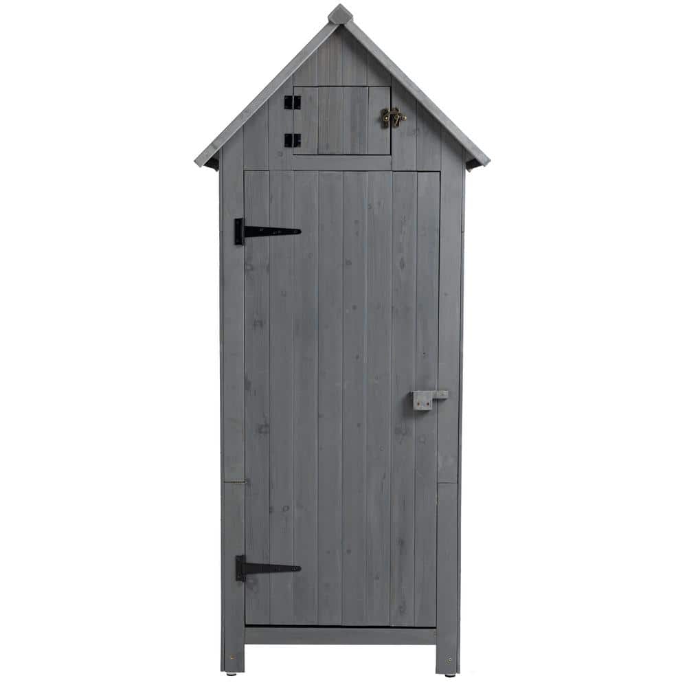 Gray Wooden Outdoor Storage Shed with Windows
