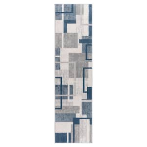 Ethan Abstract Geo Blue 2 ft. x 8 ft. Geometric Indoor Runner Rug