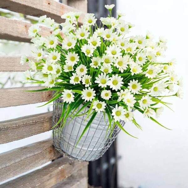 Afoxsos 13 in White Outdoor Artificial Daisy Mums Flower Bundles