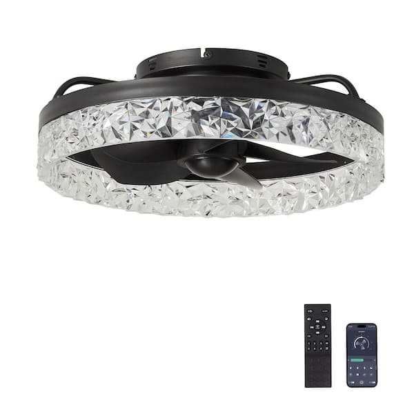 Moxyrano 16 in. Indoor Black LED Integrated Crystal Ceiling Fan with Light and Remote