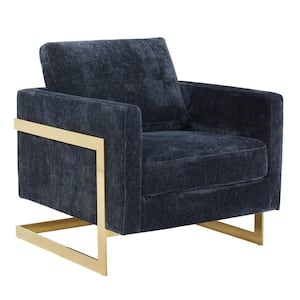 Lincoln Boucle Fabric Accent Armchair with Gold Stainless Steel Frame and Removable Back Cushion (Blue)