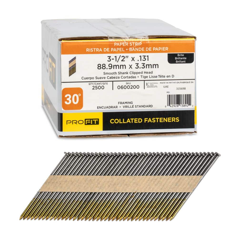 3-1/2 in. x 0.131 30° Bright Finish Smooth Shank Paper Tape Framing Nails (2500-Per Box) price history on PriceWatchPro