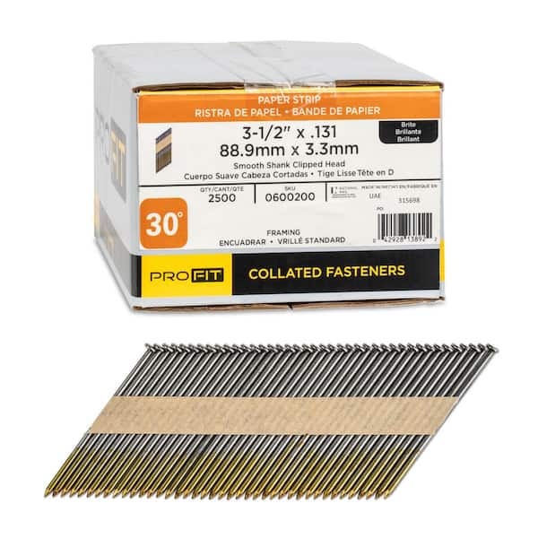 3-1/2 in. x 0.131 30° Bright Finish Smooth Shank Paper Tape Framing Nails (2500-Per Box)