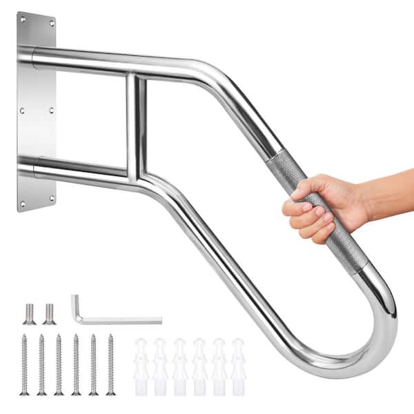 Stainless Steel 1 to 3 Steps Stairs Anti-Slip Wall Mounted Handrail for Indoor, Garage, Porch, Garden, Silver