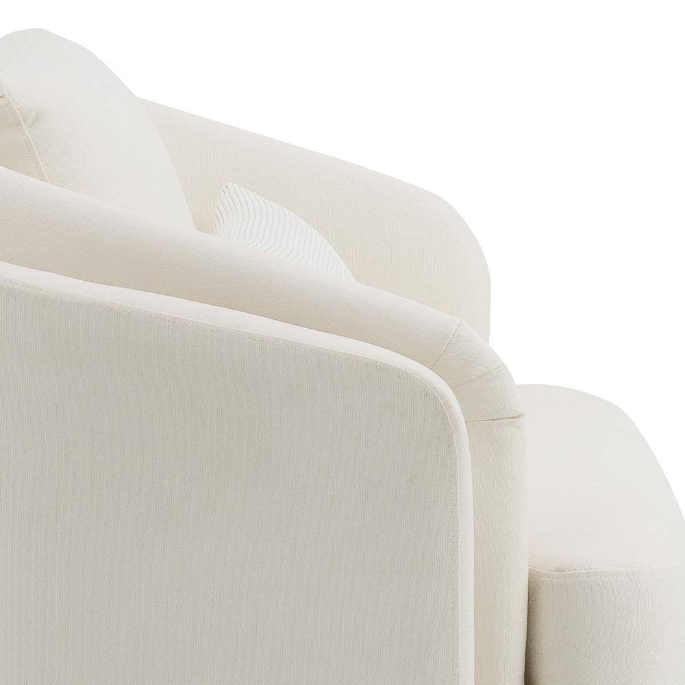 Beige Barrel Accent Chair with Wood Frame and Pillow