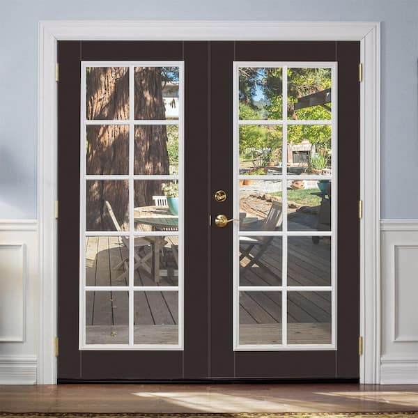 72 in. x 80 in. Willow Wood Fiberglass Prehung Left-Hand Inswing 10-Lite Clear Glass Patio Door in Vinyl Frame