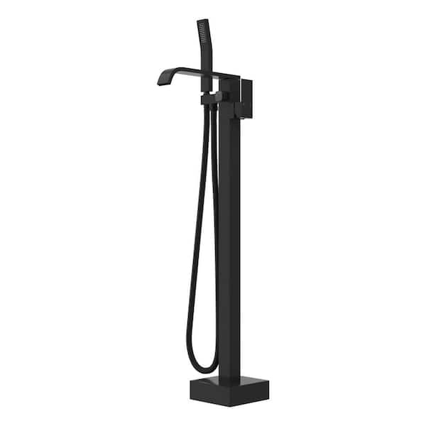 Logmey Waterfall 1-Handle Freestanding Tub Faucet with Handheld Shower in Matte Black