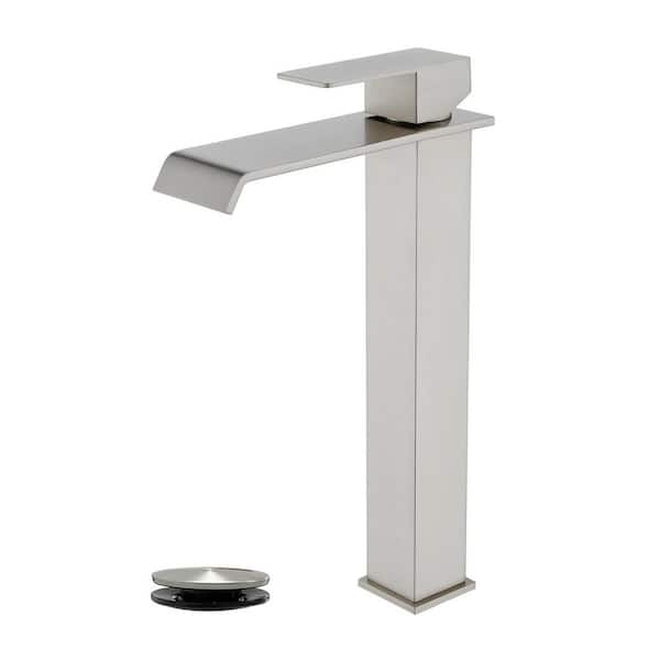 High Arc Single Handle Single Hole Bathroom Faucet with Drain Kit Included in Nickel