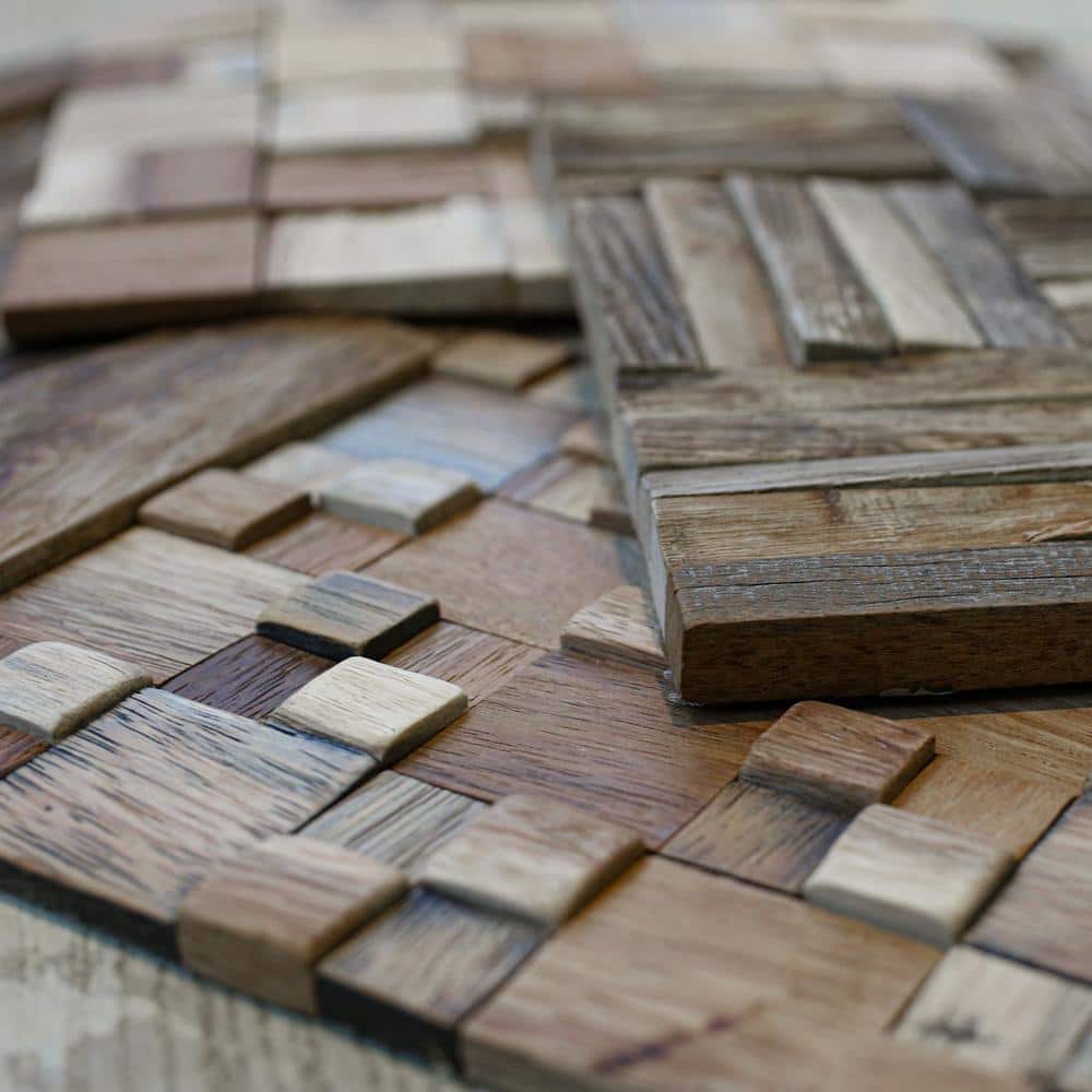 Natural Finish Reclaimed Wood Mosaic Wall Tile, 11-Pack