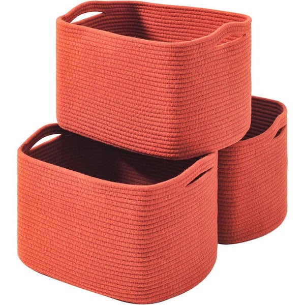 Brick Red 15 in. x 9.5 in. Cotton Decorative Basket (Set of 3