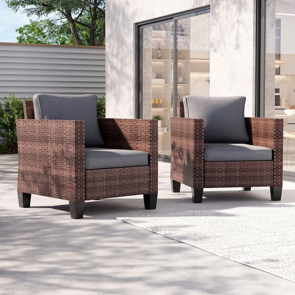 Sonkuki 2-Piece Patio Sofa Brown Wicker Outdoor Single Sofa Set, Gray
