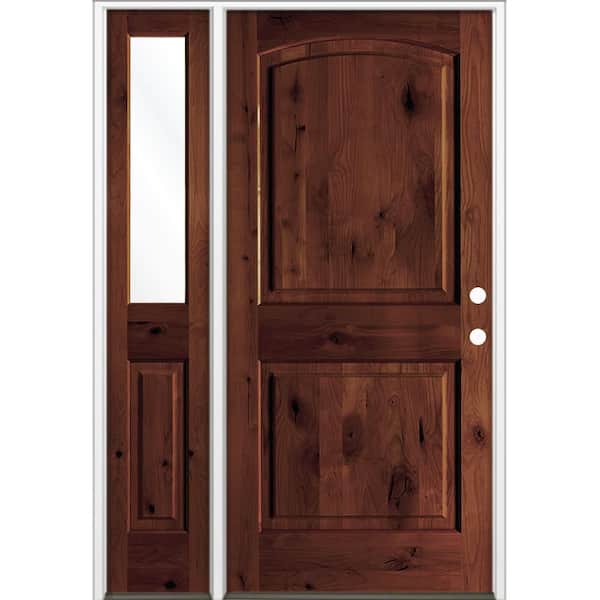 56 in. x 80 in. Knotty Alder 2-Panel Left-Hand/Inswing Clear Glass Red Mahogany Stain Wood Prehung Front Door LHSL