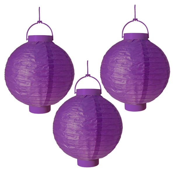 LUMABASE Battery Operated Paper Lantern in Purple (3-Count)