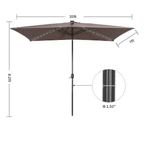 10 ft. x 7 ft. Aluminum Market Solar Lighted Patio Umbrella in Taupe