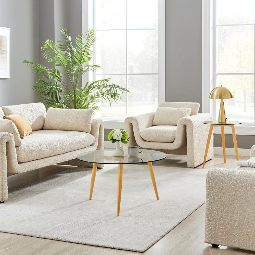 Van Beuren Beech and Clear Glass Round Coffee and Side Table Set