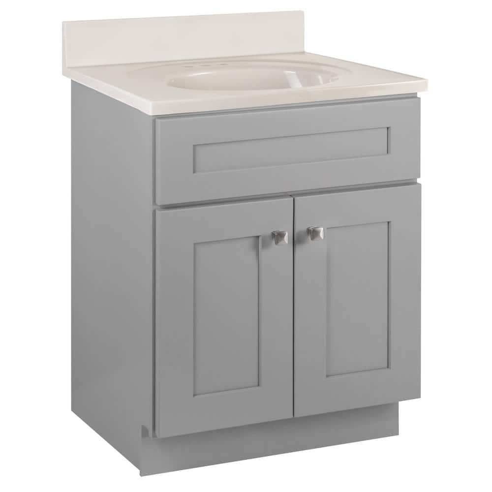 Brookings Solid Wood 25 in. W x 22 in. D Bath Vanity in Gray with Ivory Swirl Cultured Marble Top price history on PriceWatchPro