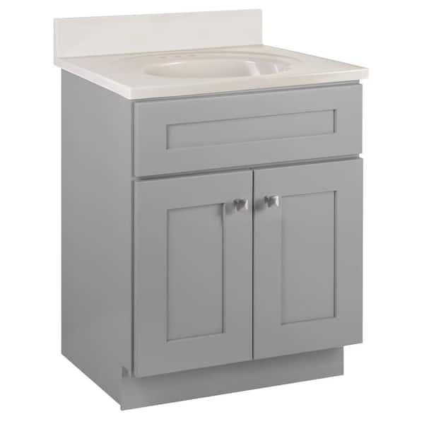 Design House Brookings Solid Wood 25 in. W x 22 in. D Bath Vanity in Gray with Ivory Swirl Cultured Marble Top
