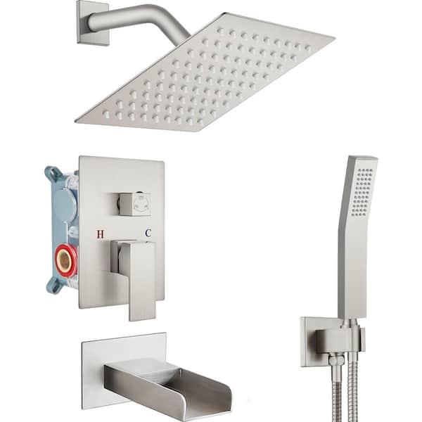 Unbranded 1-Handle 3-Spray Tub and Shower Faucet with Hand Shower Wall Mounted in Brushed Nickel (Valve Included)