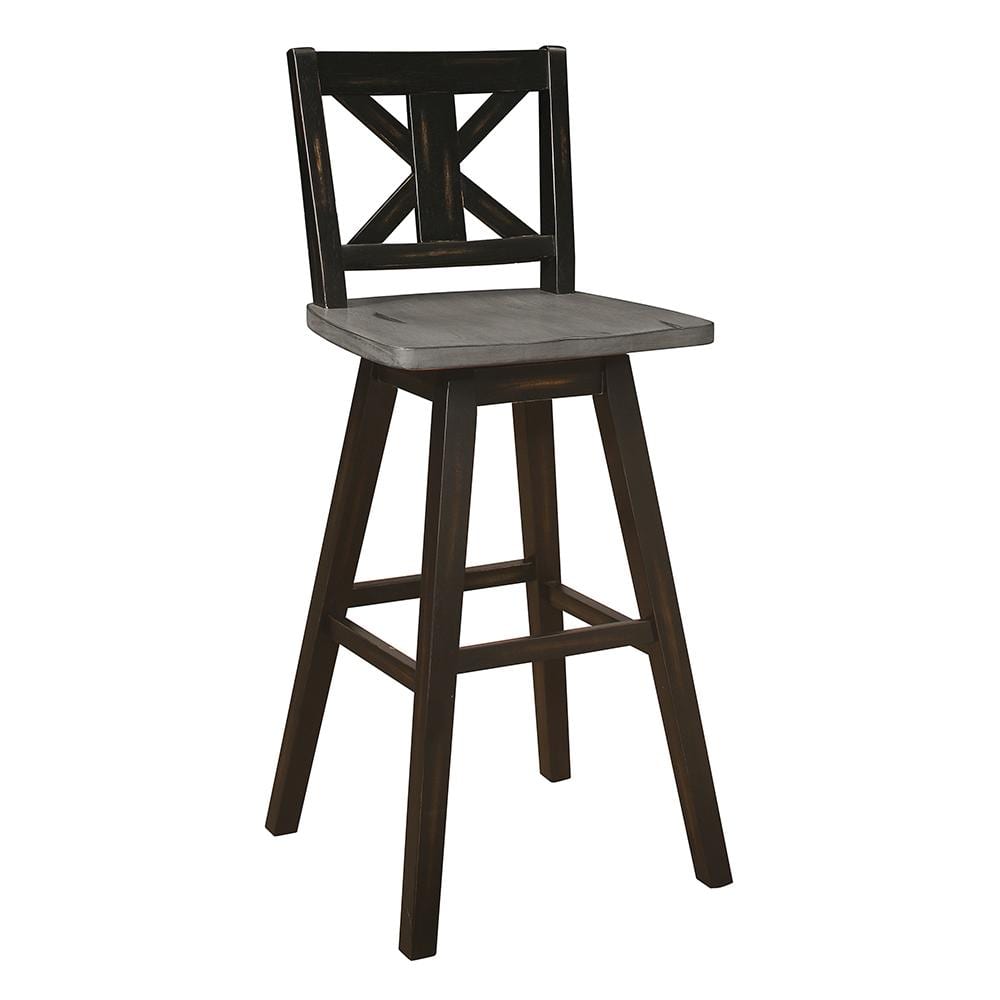 Distressed Gray and Black Wood Swivel Pub Stools Set of 2