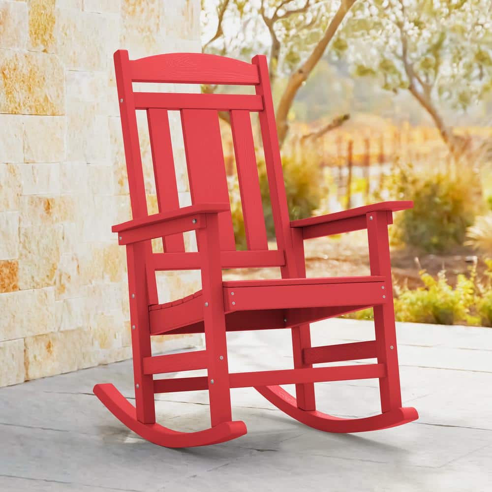 LUE BONA Red Plastic Adirondack Outdoor Rocking Chair Porch Rocker