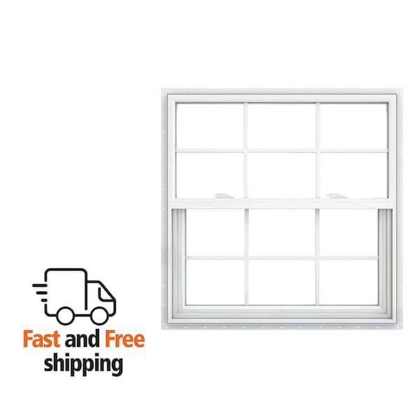 V-2500 35.5 in. x 35.5 in. White Vinyl Nailfin Single Hung Tilt Window with Low E, Argon, Screen, and Grids