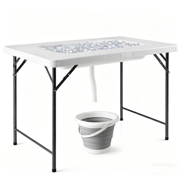 Table Ice Box SKONYON 4 ft Folding Ice Bin Table with Skirt and Ice Bucket for Picnic ...