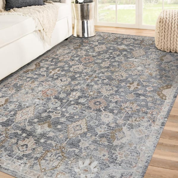 Fairmont 3 x 5 Dark Gray Bordered Pattern Area Rug for High Traffic Living Room Dining Room Bedroom