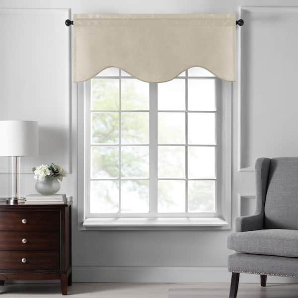 Colette Faux Silk Scalloped Window Valance, Ivory - 50"W x 21"L