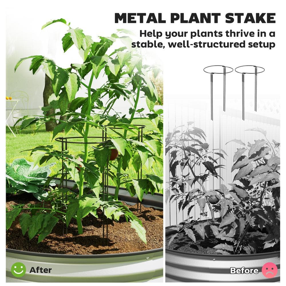 Silver Galvanized Steel Raised Garden Bed Set with Metal Plant Stakes