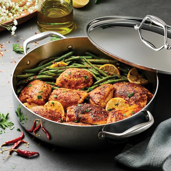 Tri-Ply Clad 6 qt Covered Stainless Steel Deep Saut Pan