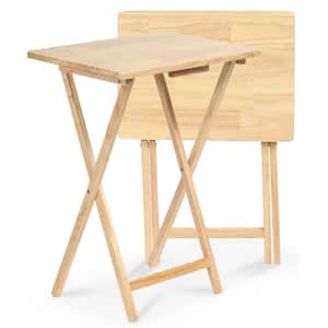 2.2 ft. Brown Wood Folding TV Tray Tables