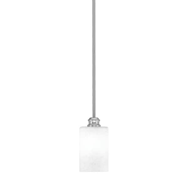 Unbranded Albany 60-Watt 1-Light Brushed Nickel Pendant Mini Pendant Light Square White Muslin Glass and Light Bulb Not Included