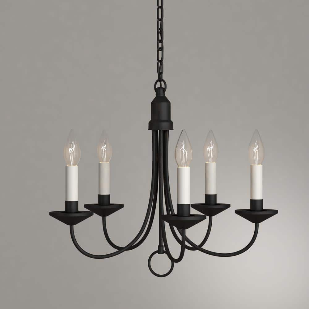 Trinity Textured Black 5-Light Chandelier with White Candle Covers