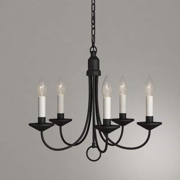 Progress Lighting Five-Light Textured Black White Candles Traditional Chandelier Light