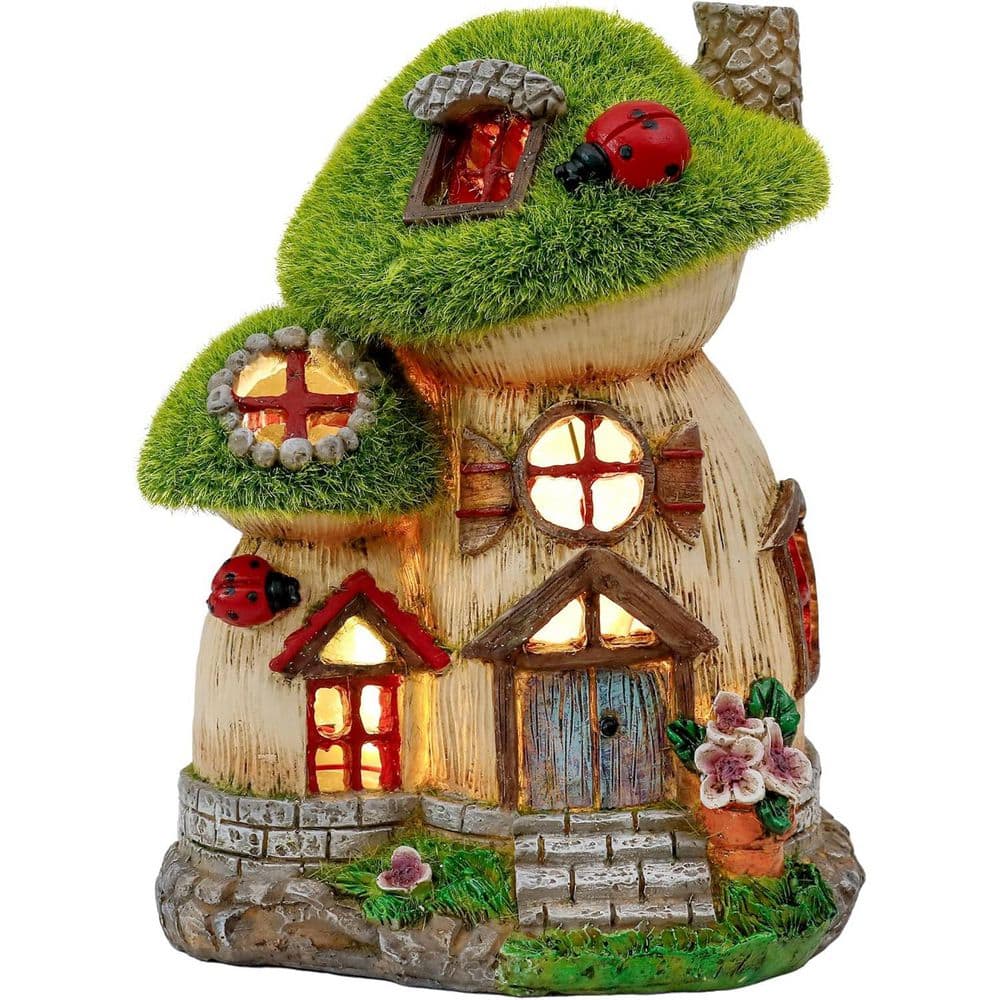 Green Resin Solar Mushroom Garden Statue