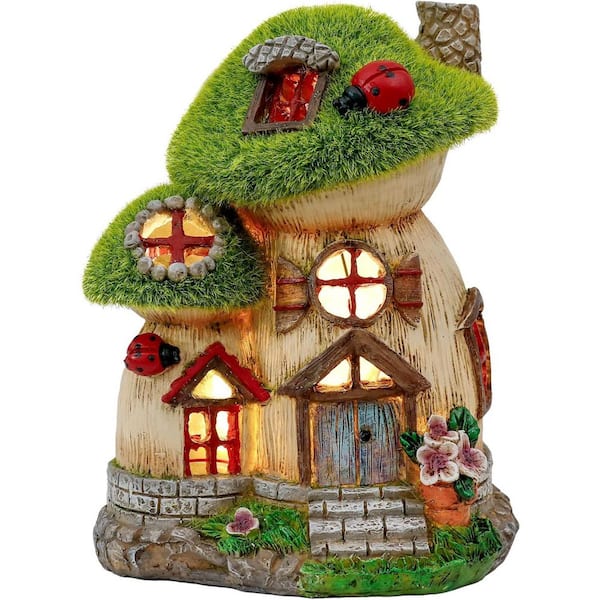 Green Resin Solar Mushroom Garden Statue