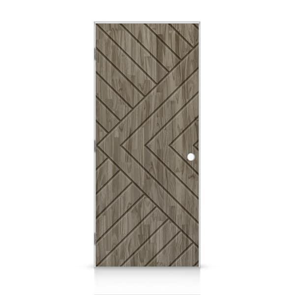 CALHOME 24 in. x 80 in. Chevron Arrow Right-Handed Hollow-Core Weather Gray-Stained Pine Wood Single Prehung Interior Door