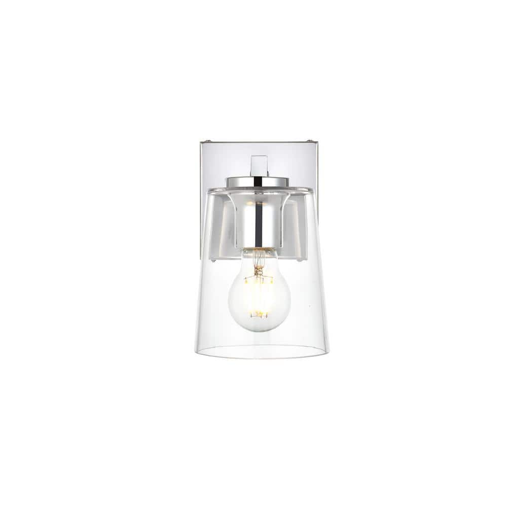 Simply Living 5 in. 1-Light Modern Chrome Vanity Light with Clear Bell Shad